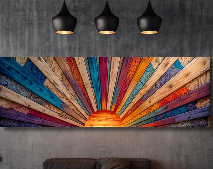 Abstract Sunset Canvas Art: Panoramic Boho Decor