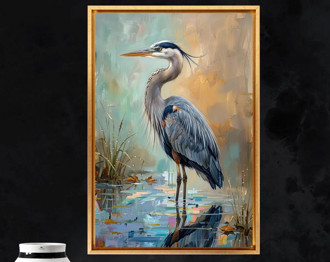 Blue Heron Canvas Prints: Expressionist Coastal Bird Painting (Ready to Hang and Poster)