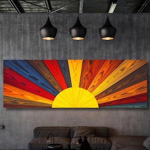 Sunrise Wood Look Wall Art Above Bed Decor Print Canvas Wood Long Sunlight Bedroom Wall Hanging Sunrise Sun Canvas Wall Office Print gift