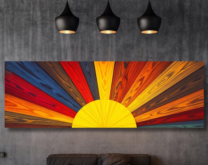 Sunrise Wood Look Wall Art Above Bed Decor Print Canvas Wood Long Sunlight Bedroom Wall Hanging Sunrise Sun Canvas Wall Office Print gift