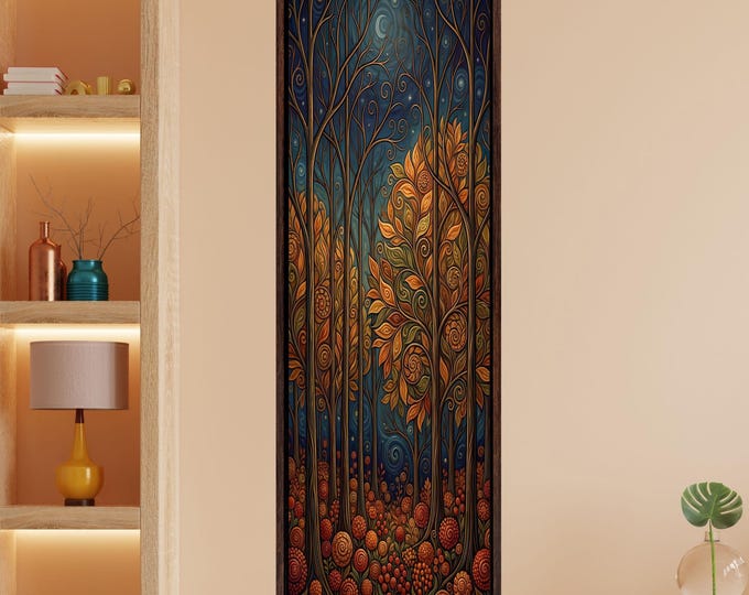 Long Narrow Canvas Wall Art Vertical Nature Print Tall Modern sun Tree or Mountain Wall Decor for Hallway,Entryway Small Space Styling Print