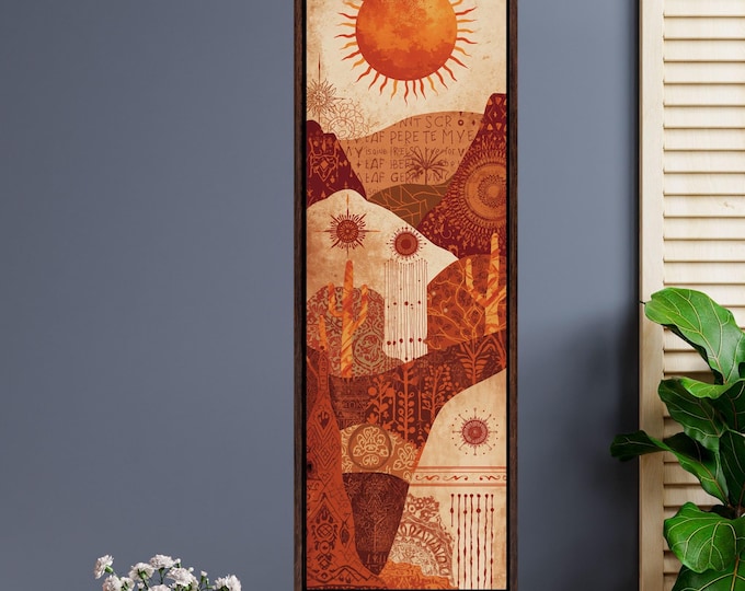 Long Narrow Canvas Wall Art Boho Sun Moon Star Canvas Wall Art – Mystical Celestial Bohemian Decor