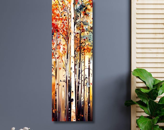 Tall Vertical Birch Tree Canvas Art, Modern Forest Wall Decor, hallway Art