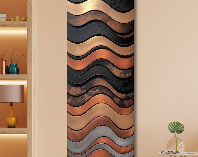 Abstract Brown and Black Canvas Print Tree Rings Long Narrow Rustic Wood Texture Print Wall Art for Hallway or Above Bed Natural Print