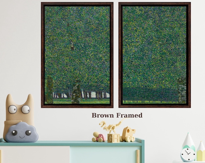 Set of 2 Gustav Klimt Landscape Canvas Art, Wildflower Poppy Fields, Vintage Wall Decor