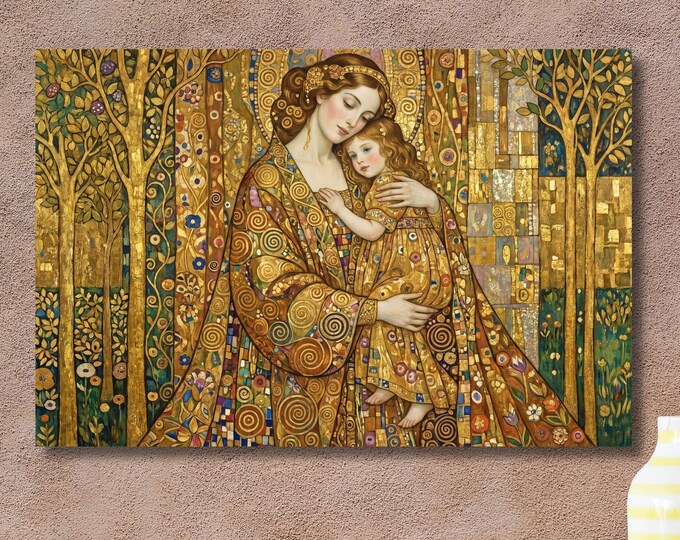 Klimt Mother and Child Canvas Print – Tree of Life Wall Art Poster
