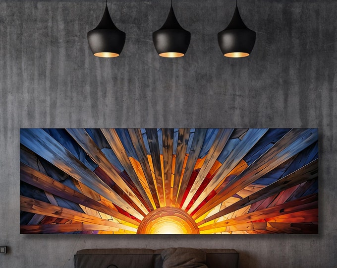 Sunrise Wood Look Wall Art Above Bed Decor Print Canvas Wood Long Sunlight Bedroom Wall Hanging Sunrise Sun Canvas Wall Office Print gift
