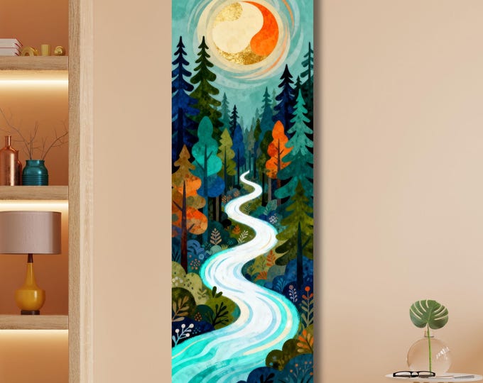 Long Narrow Canvas Wall Art Vertical Nature Print Tall Modern sun Tree or Mountain Wall Decor for Hallway,Entryway Small Space Styling Print