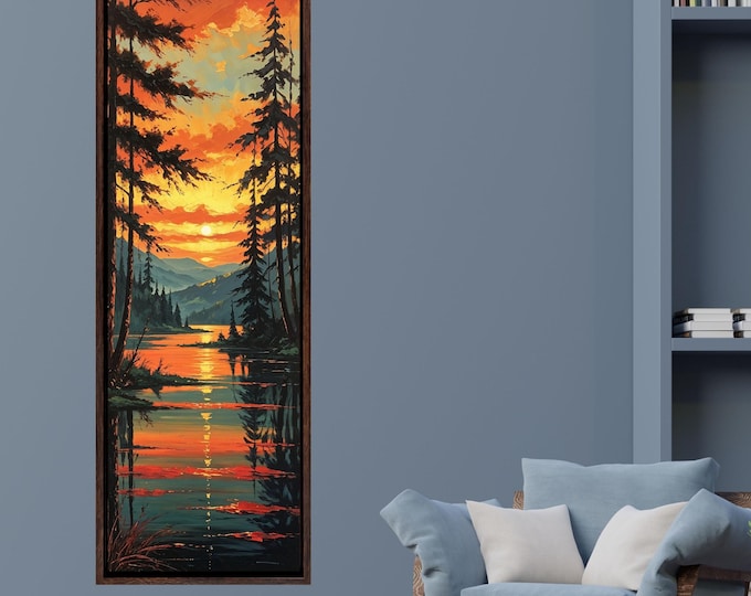 Long Narrow Canvas Wall Art Vertical Nature Print Tall Modern sun Tree or Mountain Wall Decor for Hallway,Entryway Small Space Styling Print
