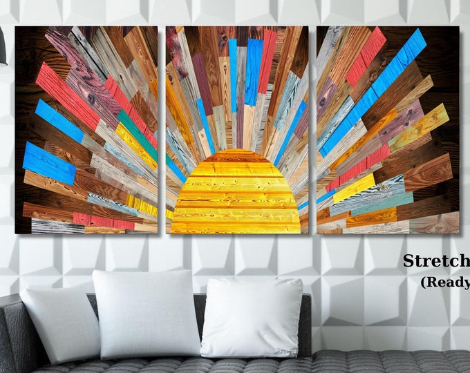 Set of 3 Sunrise Wood Wall Art Above Bed Decor Canvas Wooden Long Sunshine Bedroom Wall hanging setting sun rising sun Canvas Wall Art decor