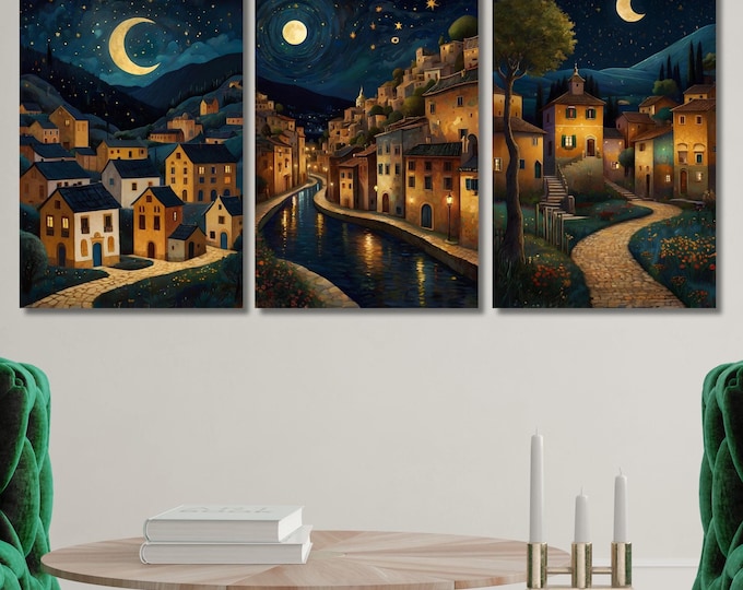 Set of 3 Gustav Klimt Canvas,Kirche in Cassone Art, Houses in unterach Prints,Gustav Klimt Nouveau Prints,Klimt Exhibition Art Ready To Hang
