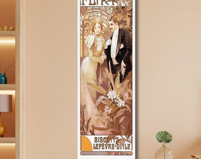 Flirt (1895-1900) by Alphonse Mucha Long Canvas Wall Art – Art Nouveau Poster Print