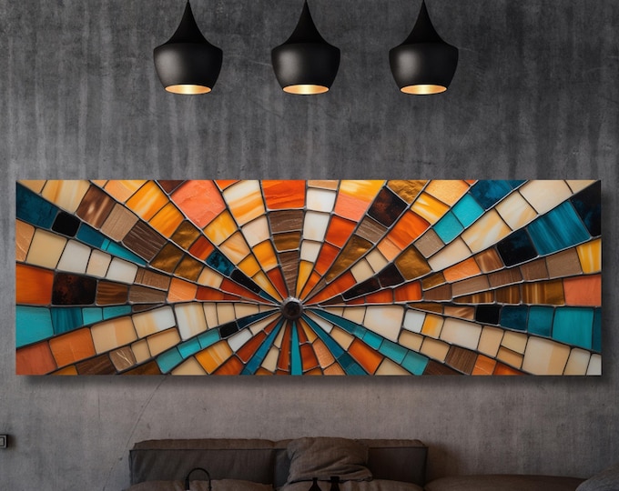 Abstract Sunset Canvas Art: Panoramic Waves Line Decor