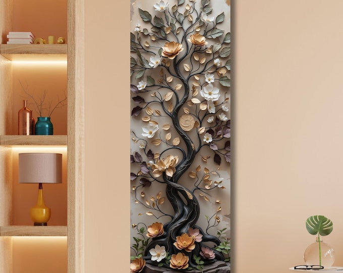 Tall Nature Canvas Wall Art, Modern Tree Print, Hallway Decor