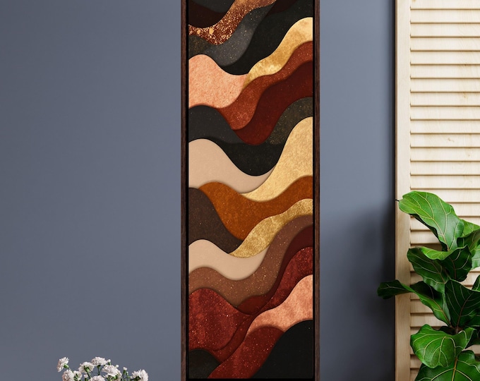 Abstract Brown and Black Canvas Print Tree Rings Long Narrow Rustic Wood Texture Print Wall Art for Hallway or Above Bed Natural Print