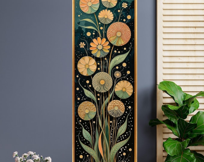 Long Narrow Canvas Wall Art Vertical Nature Print Tall Modern sun Tree or Mountain Wall Decor for Hallway,Entryway Small Space Styling Print