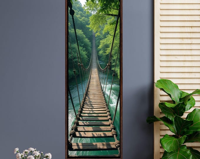 Long Narrow Canvas Wall Art Vertical Nature Print Tall Modern sun Tree or Mountain Wall Decor for Hallway,Wooden Bridge Print canvas