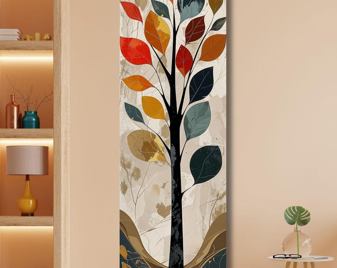 Long Narrow Canvas Wall Art Vertical Nature Print Tall Modern sun Tree or Mountain Wall Decor for Hallway,Entryway Small Space Styling Print