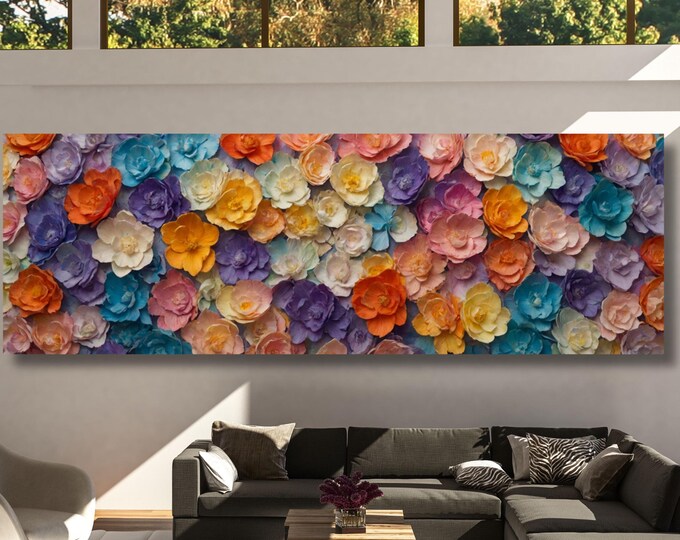 Panoramic Landscape Wall Art Wildflower Field Large CanvasBotanical Wildflower Minimalist gift Abstract 3d Flower Art Boho Wall Décor art