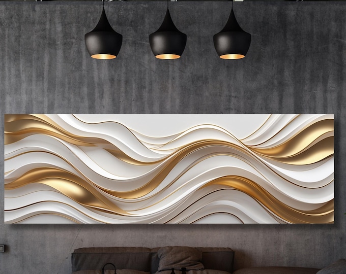 Panoramic Abstract Canvas Wall art, White Yellow blue Marble Canvas, Luxury Art, Abstract Decor, Abstract wall art Canvas, Contemporary Art