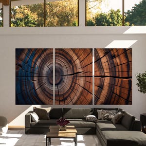 Set of 3 Tree Rings Canvas Prints Natural Wood Texture Wall Art Rustic Tree Stump Decor Modern Earthy Design for Living Room or Office