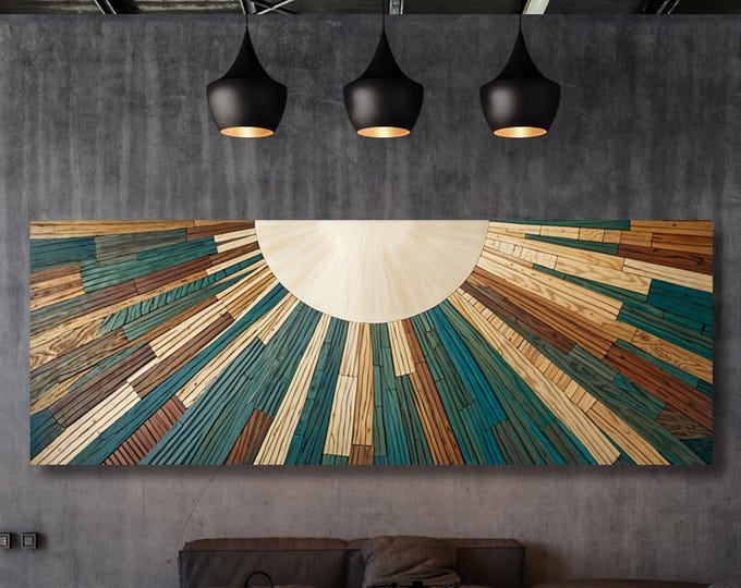 Boho Sun Panoramic Sun Canvas Art boho Decor for Above Bed Famous Minimalist Canvas Art,Retro Eclectic abstract Waves Abstract Sunset Art