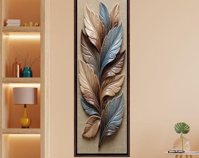 Vertical Leaves Canvas Print, Tall Narrow Wall Art, Modern Nature Decor