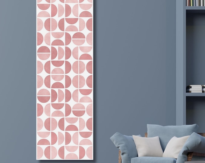 Dusty Rose Red Long Narrow Canvas Wall Art Vertical Framed Botanical Minimalist Artwork Long Thin Print for Hallway Living Room or Bedroom