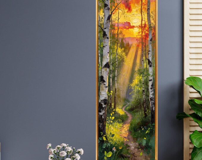 Sunset Forest Path Canvas Wall Art – Long Narrow Nature Print