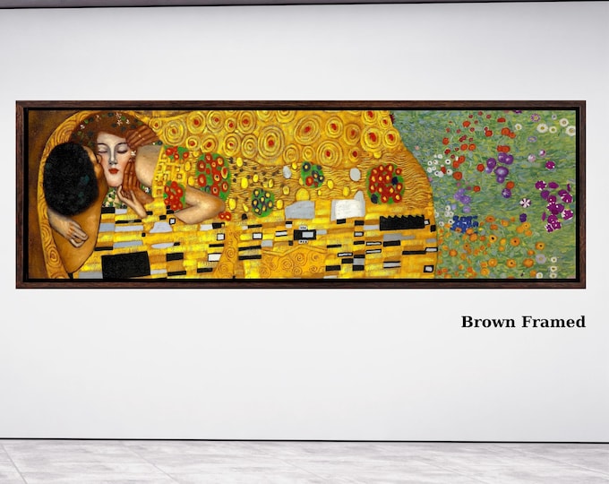 The Kiss by Gustav Klimt Canvas Wall Art, Famous Golden Lovers Painting Print, Classic Romantic Wall Decor, Art Nouveau Gift art Texture