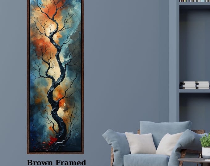 Long Narrow Canvas Wall Art Vertical Nature Print Tall Modern sun Tree or Mountain Wall Decor for Hallway,Entryway Small Space Styling Print
