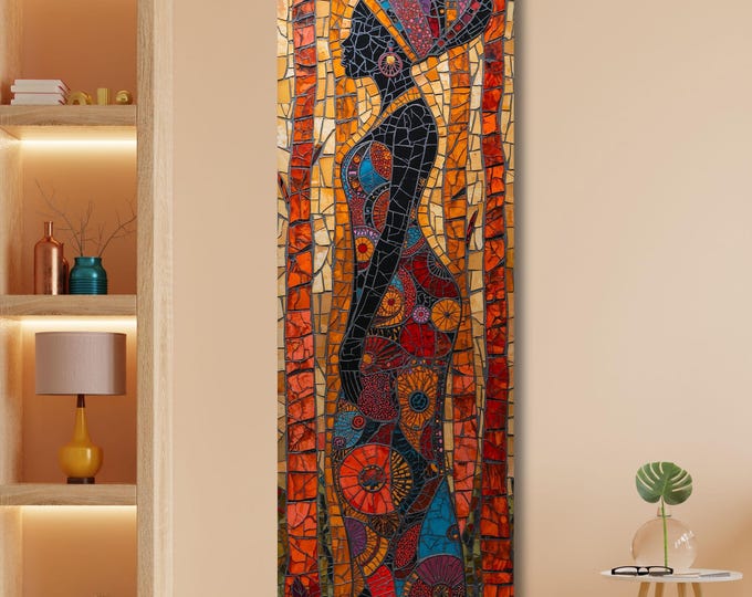 African Long Narrow Wall Art, Large African Canvas Wall Art, Modern Home Decor, Ethnic Interior Design, Vertical Wall Hangings