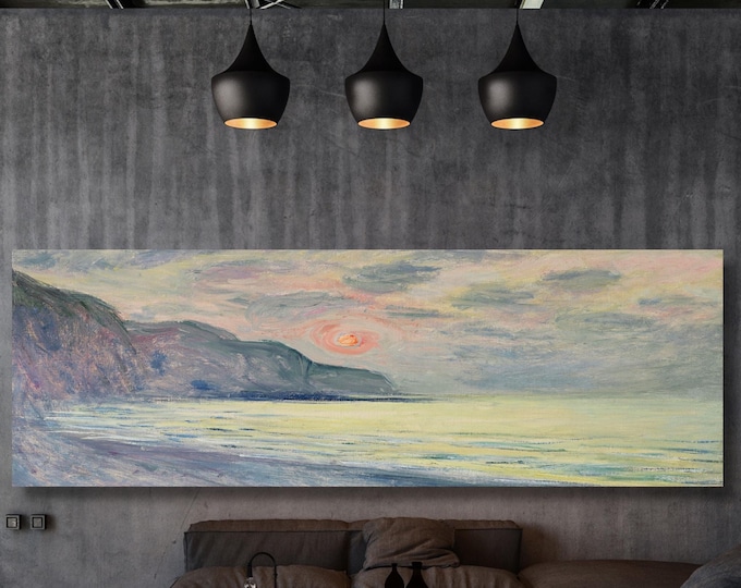 Panoramic Claude Monet Sunset, Foggy Weather, Pourville Canvas Wall Art,Green Art,Minimalist Art Green Art,Vintage Art,Minimalist Art,Gift