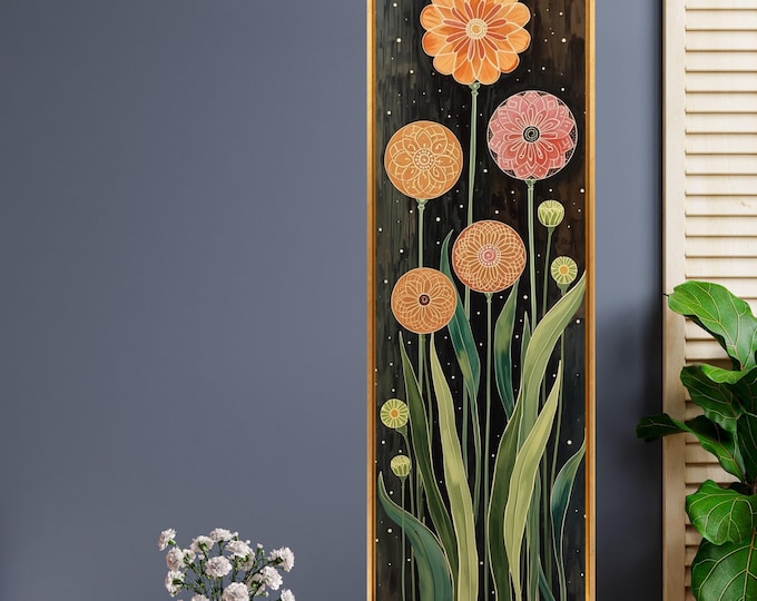 Long Narrow Canvas Wall Art Vertical Nature Print Tall Modern sun Tree or Mountain Wall Decor for Hallway,Entryway Small Space Styling Print
