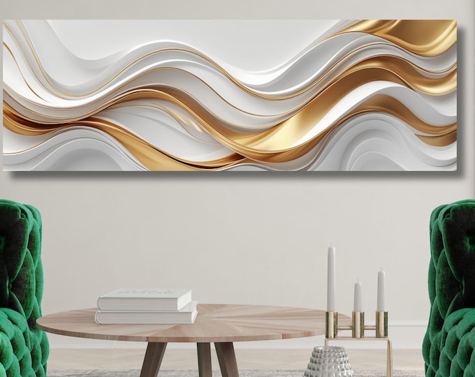 Panoramic Abstract Canvas Wall art, White Yellow blue Marble Canvas, Luxury Art, Abstract Decor, Abstract wall art Canvas, Contemporary Art