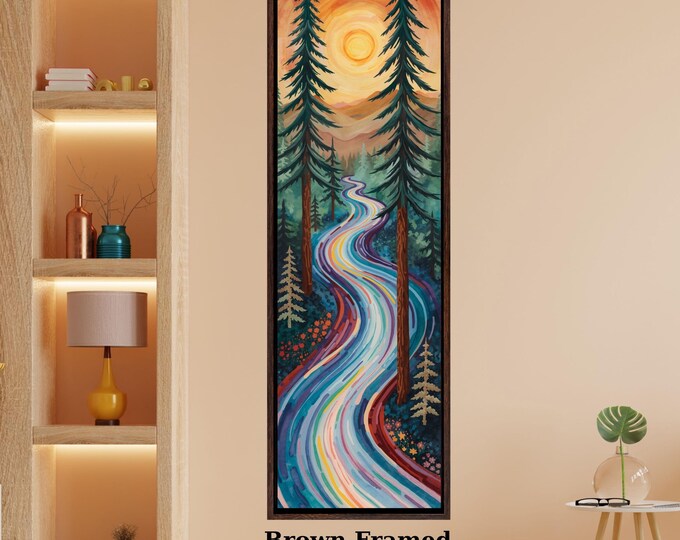 Long Narrow Canvas Wall Art Vertical Nature Print Tall Modern sun Tree or Mountain Wall Decor for Hallway,Entryway Small Space Styling Print