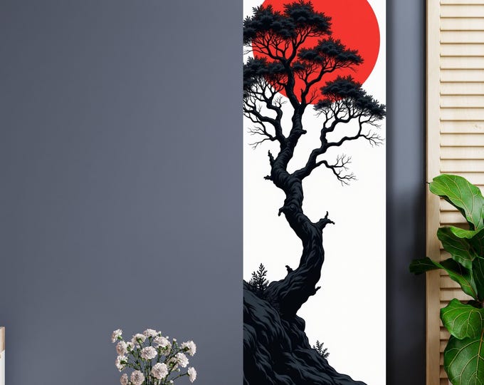 Japanese Maple Tree Sunset Canvas Art: Retro Japanese Print