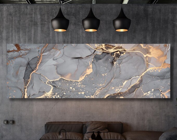 Panoramic Black and Gold Marble Wall Decor Abstract Canvas Wall Art,Marble Gold Art,Minimalist Art Marble Art,Vintage Art,Marble Gift art
