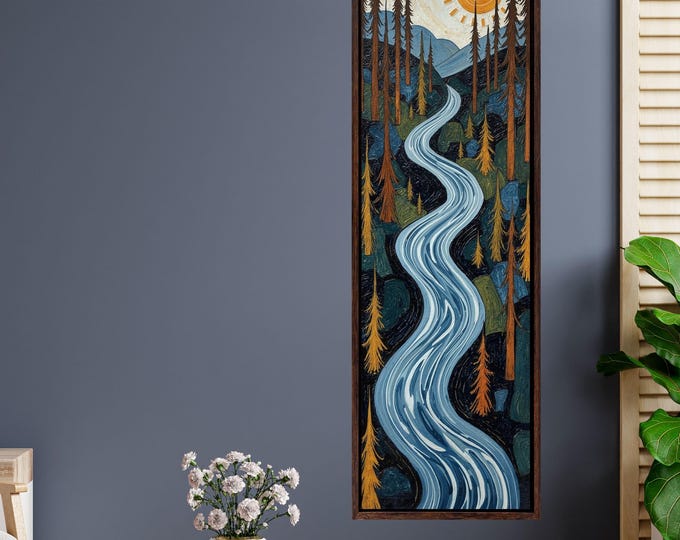 Long Narrow Canvas Wall Art Vertical Nature Print Tall Modern Tree or Mountain Wall Decor for Hallway, Entryway or Small Space Styling Print
