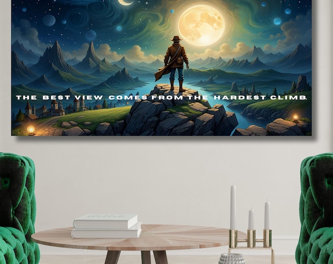 The Best View Comes From The Hardest Climb Canvas Wall Art Sunset Canvas Wall Art For Office Decor Entrepreneur Motivational Quotes Canvas