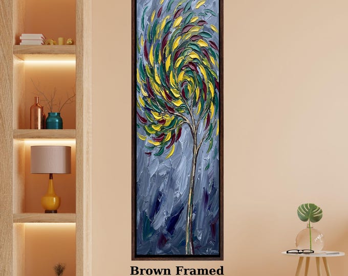Long Narrow Canvas Wall Art Vertical Nature Print Tall Modern sun Tree or Mountain Wall Decor for Hallway,Entryway Small Space Styling Print