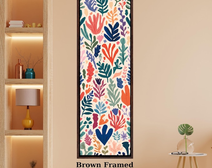 Long Narrow Canvas Wall Art Vertical Nature Print Tall Modern Henri Matisse Style Colorful Flowers Wall Decor for Hallway Print