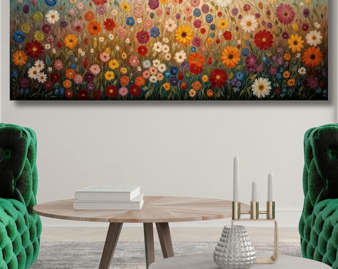 Panoramic Gustav Klimt Wildflower Canvas Art Famous Art,Large Wall Art,Vintage Art,Green Art,Gift Gustav Klimt Wall Art Klimt Prints gift