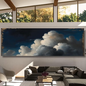 Panoramic Cloud Canvas Wall Art Blue Abstract Art Print Minimalist Wall Art Indigo Maximalist Decor Sky Art Night Sky Print Office Print