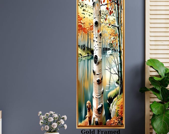Tall Vertical Birch Tree Canvas Art, Modern Forest Wall Decor, hallway Art