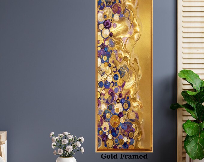 Long Narrow Canvas Wall Art Vertical Nature Print Tall Modern gold Wall Decor for Hallway,Entryway Small Space Styling Print