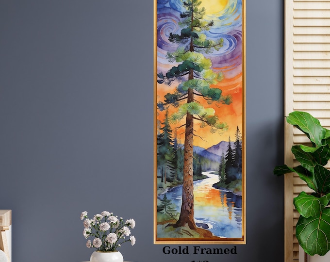 Long Narrow Canvas Wall Art Vertical Nature Print Tall Modern sun Tree or Mountain Wall Decor for Hallway,Entryway Small Space Styling Print