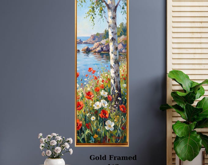 Tall Vertical Birch Tree Canvas Art, Modern Forest Wall Decor, hallway Art