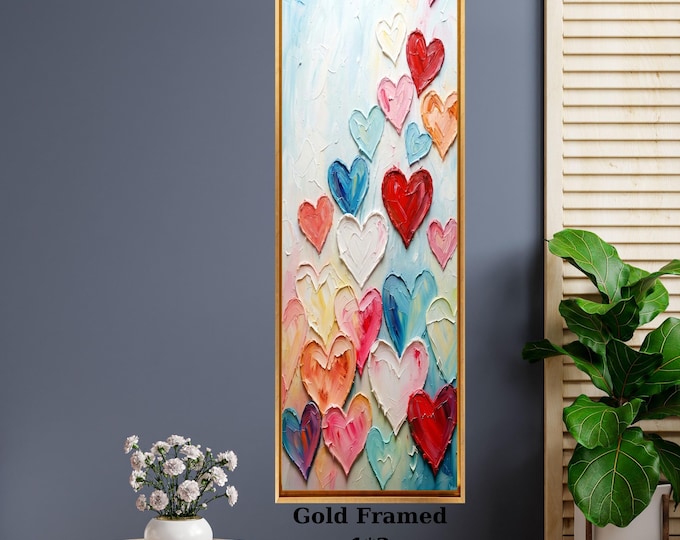Long Hearts Canvas Wall Art – Romantic Abstract Texture Love Decor Print