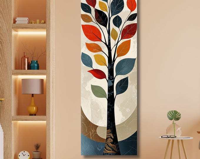 Long Narrow Canvas Wall Art Vertical Nature Print Tall Modern sun Tree or Mountain Wall Decor for Hallway,Entryway Small Space Styling Print